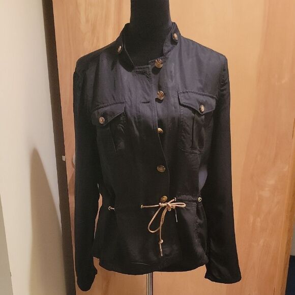 White House Black Market Black Utility Jacket Sz 10 - Picture 1 of 8